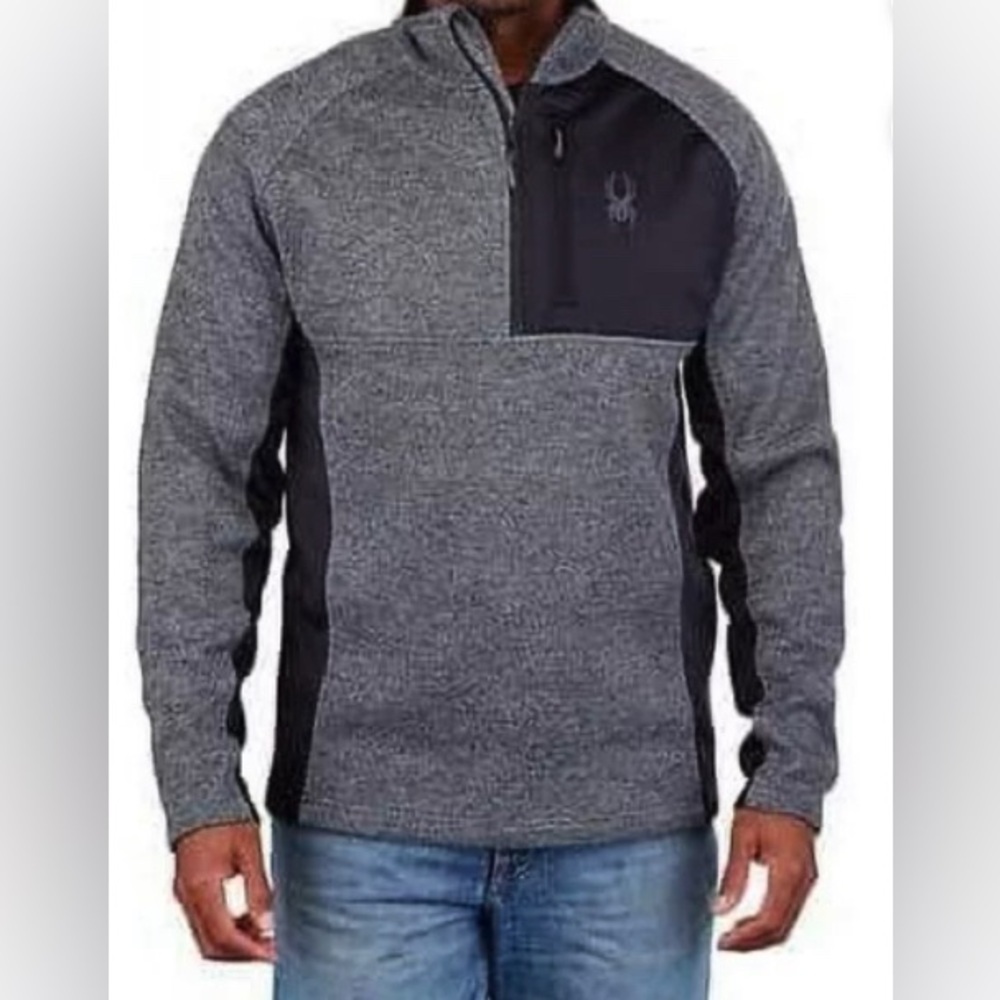 Spyder Men Gait Quarter Zip Jacket Sweatshirt Heathered Grey & Black Size Large